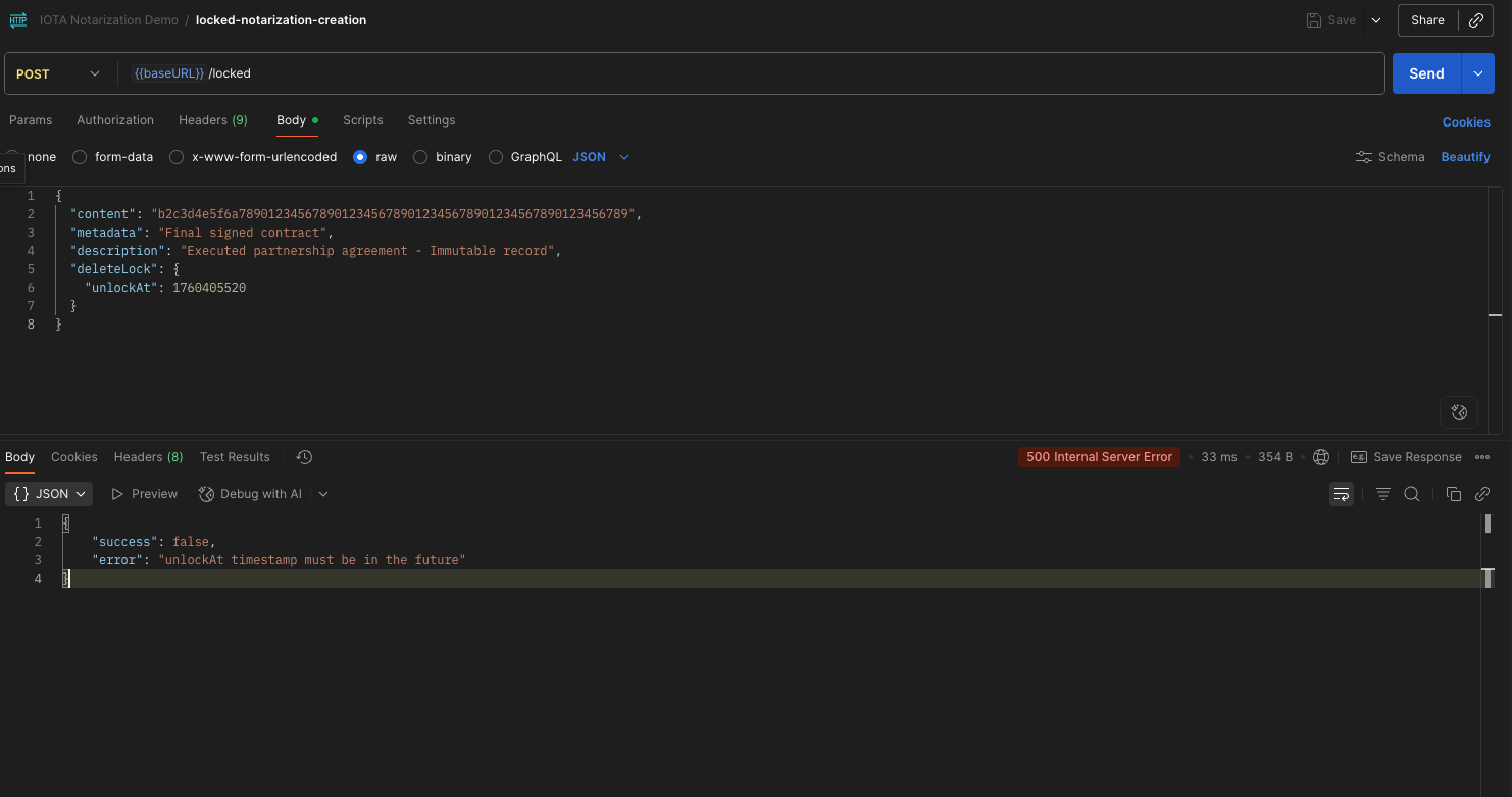 Locked Notarization Creation Fail
